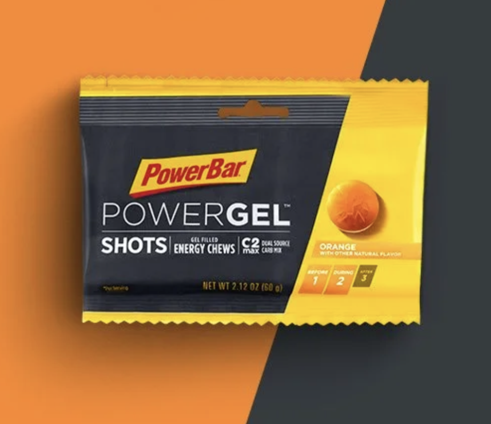 POWERGEL SHOTS GEL FILLED ENERGY CHEWS 60G SABOR ORANGE POWERBAR