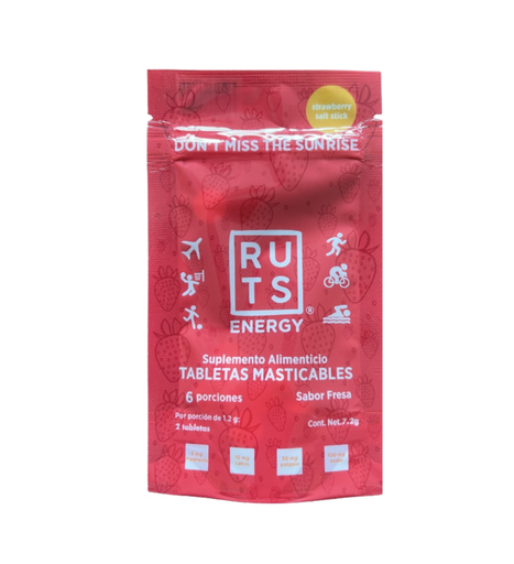 [001968] RUTS ENERGY TABLETAS MASTICABLES SABOR FRESA 6 PORCIONES